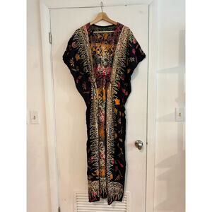 Kaftan Womens maxi hawaiin floral hibiscus flower pink orange black beach swim L